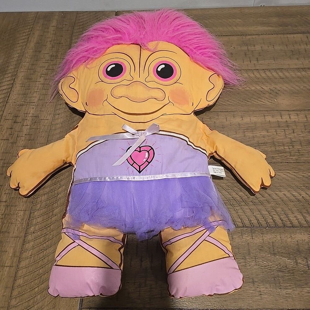 Vintage 90s Treasure Trolls Pink Ballerina Pillow Stuffed Plush